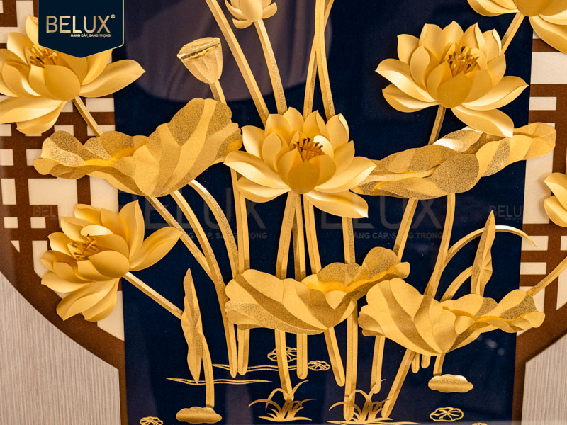 Tranh Hoa Sen dát vàng 24k 81x81cm